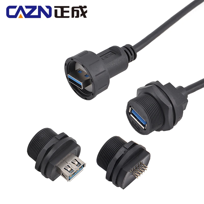 

USB 3.0 Threaded Back Mounted Female Socket Plus Long Screw Teeth 0.3M 0.5M 1M 2M 3M Waterproof Connector Plug