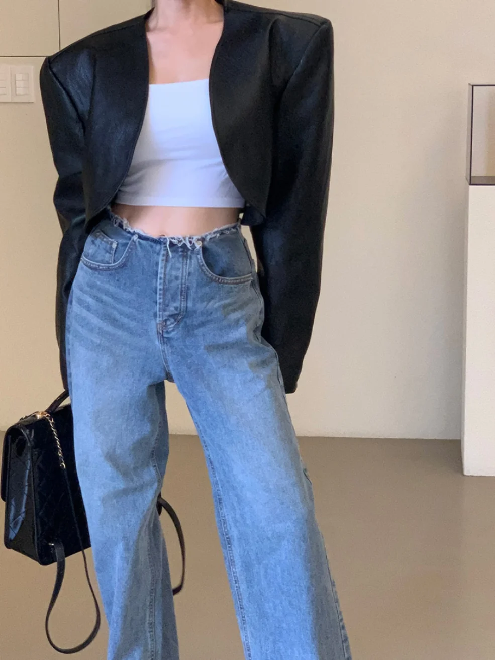 Rétro Bla cuir Jaet femmes ort Sve Long Sve moto Sle Cool épicé PU cuir manteau automne Faion haut