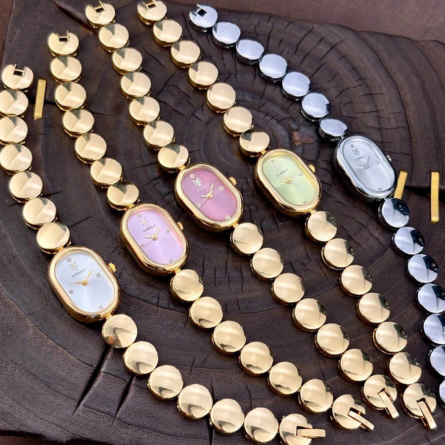 Vintage Watch for Ladies: Oval Raceway Dial Mini Gold Bead Strap Timeless Mid-Century Classic Women's Watch