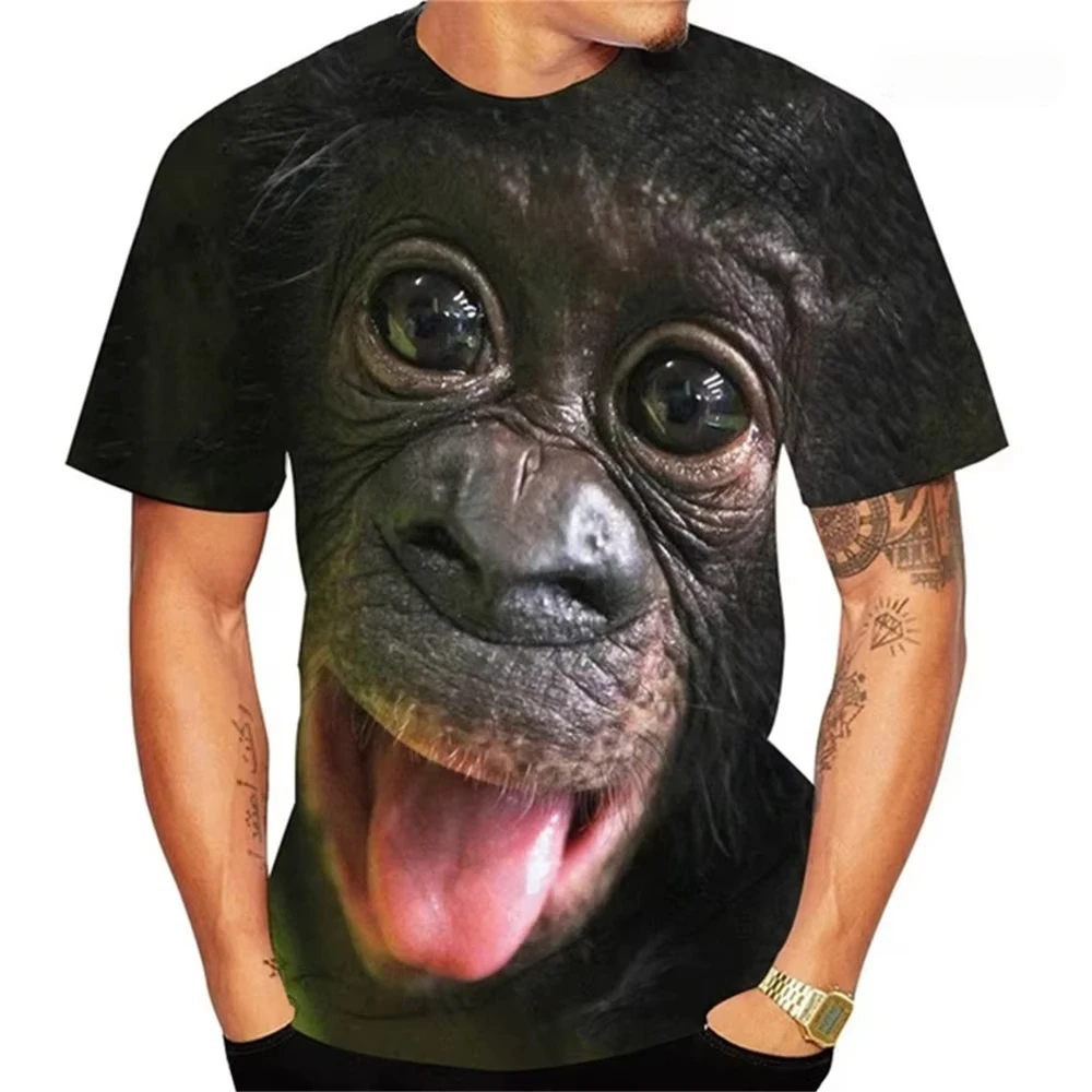 Unisex Lustiges Gorilla-Schimpansen 3D-Druck T-Shirt, Realistisches Affen-Grafik-Kurzarmshirt, Lässige Neuheit-Oberteile für Männer und Frauen – Detail 2