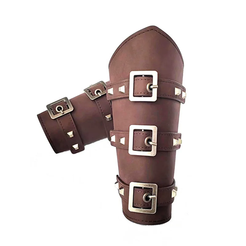 Rekwizyty do Cosplay Faux Leather szeroki Bracer zasznurować ramię zbroja mankiet sznurek Steampunk Vintage średniowieczne rękawiczki bransoletki z opaską na nadgarstek 1 szt.