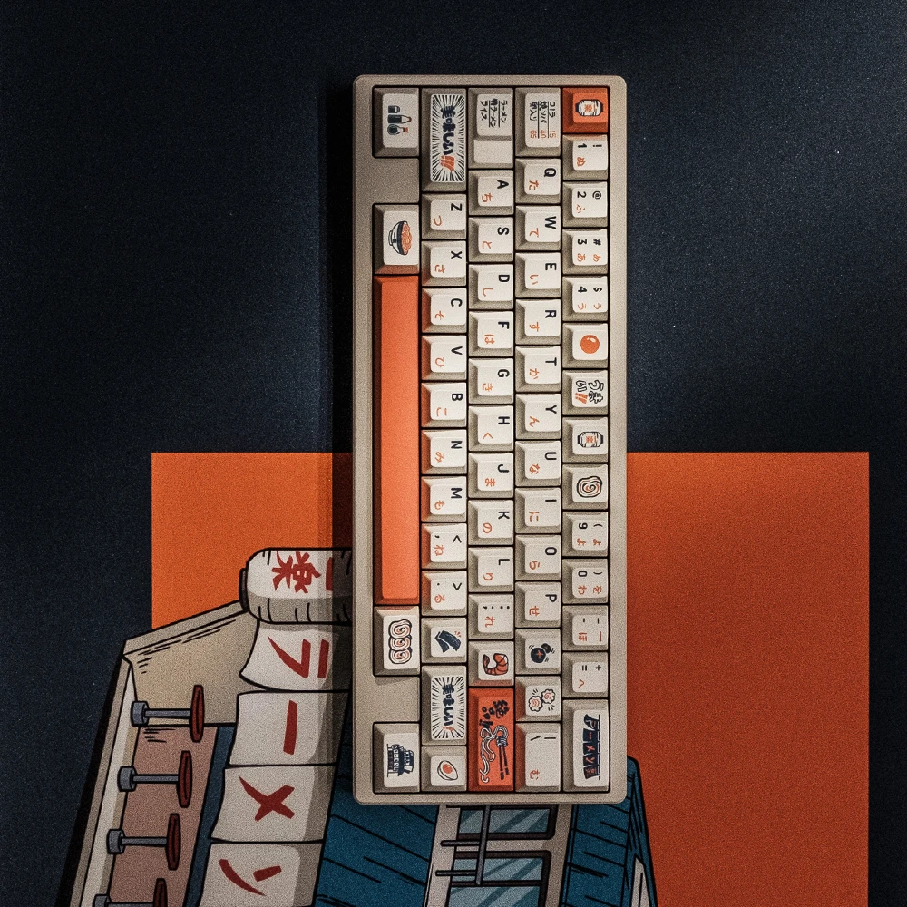 Retro Keycap Ramen Pbt Sublimation Mechanical Keyboard 163Keys Full Set Wooting Japanese English Bilingual Keycap White Keycap