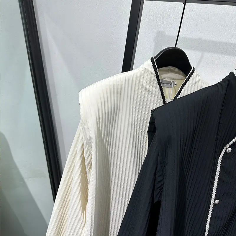 Autumn New Chinese Style Loose Lapel Padded Shoulder Long Sleeve Shirt Men & Women Trendy Retro Debutante Yupi Collar