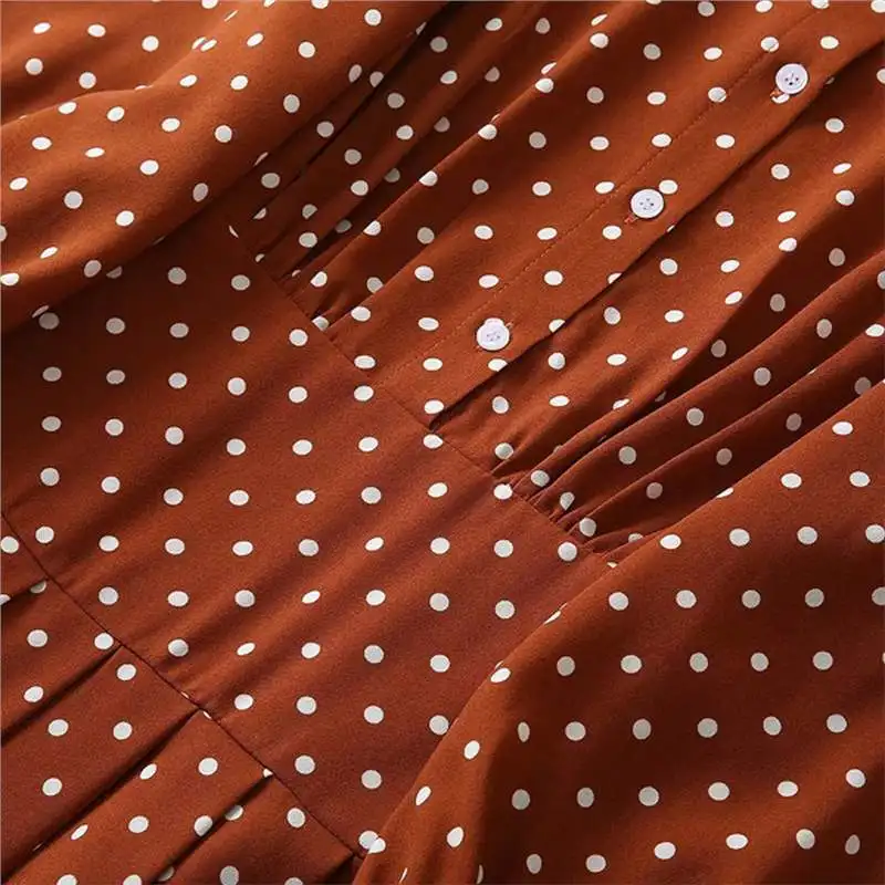 فستان كيت برينسيس دوت مطبوع للنساء بأكمام واسعة وياقة مقلوبة