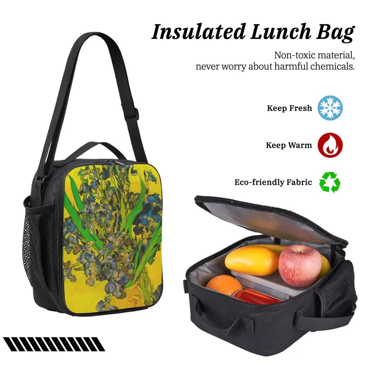 Vincent Van Gogh Irises Art Flowers Backpack BookBag School Bag Laptop Shoulder Bags 3ps Insulated Lunch Bag Pencil Case