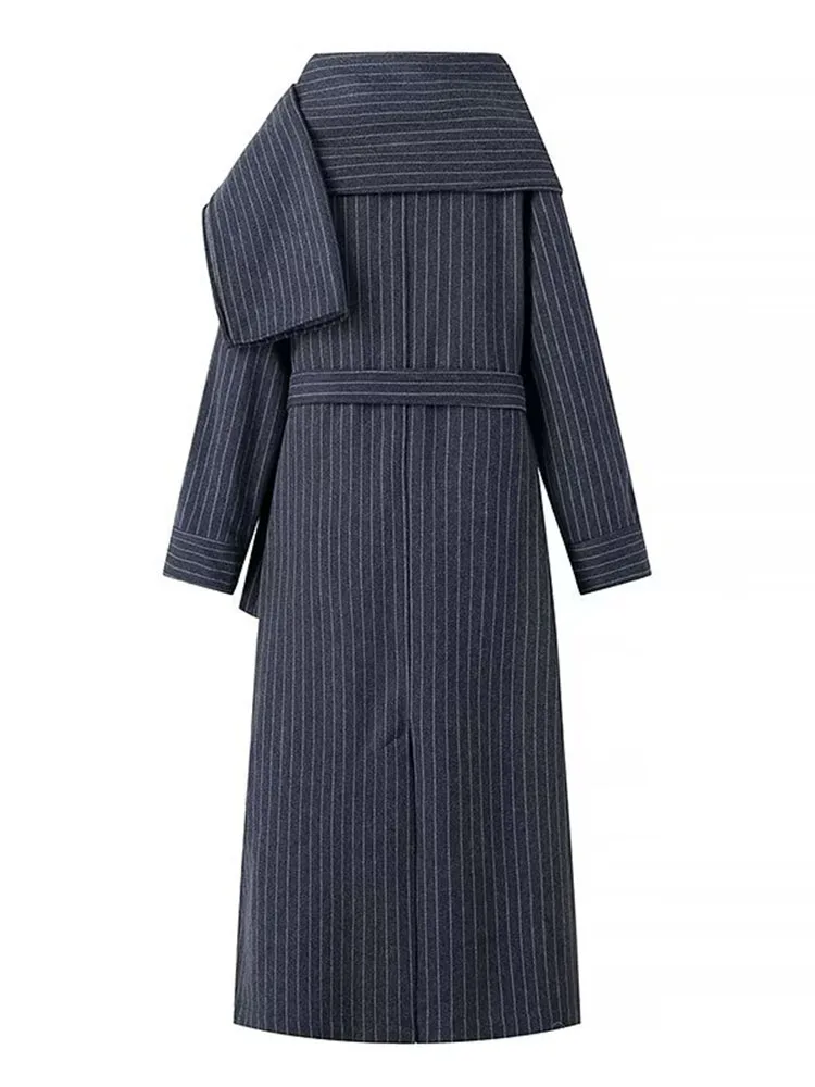 เสื้อแจ็คเก็ตแฟชั่นผู้หญิง HH รุ่นปี 2025 แบบอเนกประสงค์ ความยาวปานกลาง พร้อมผ้าคลุมไหล่  ลำลอง ผูกโบว์ ลายทาง แขนยาว มีกระเป๋า