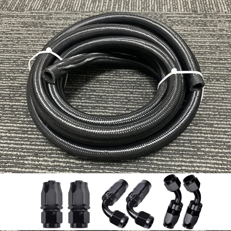 10FT(3meter)  NYLON Braided Fuel Oil Hose Gas Cooler Hose Line Pipe Tube And Aluminum Swivel Hose End Fitting Adapters Suit