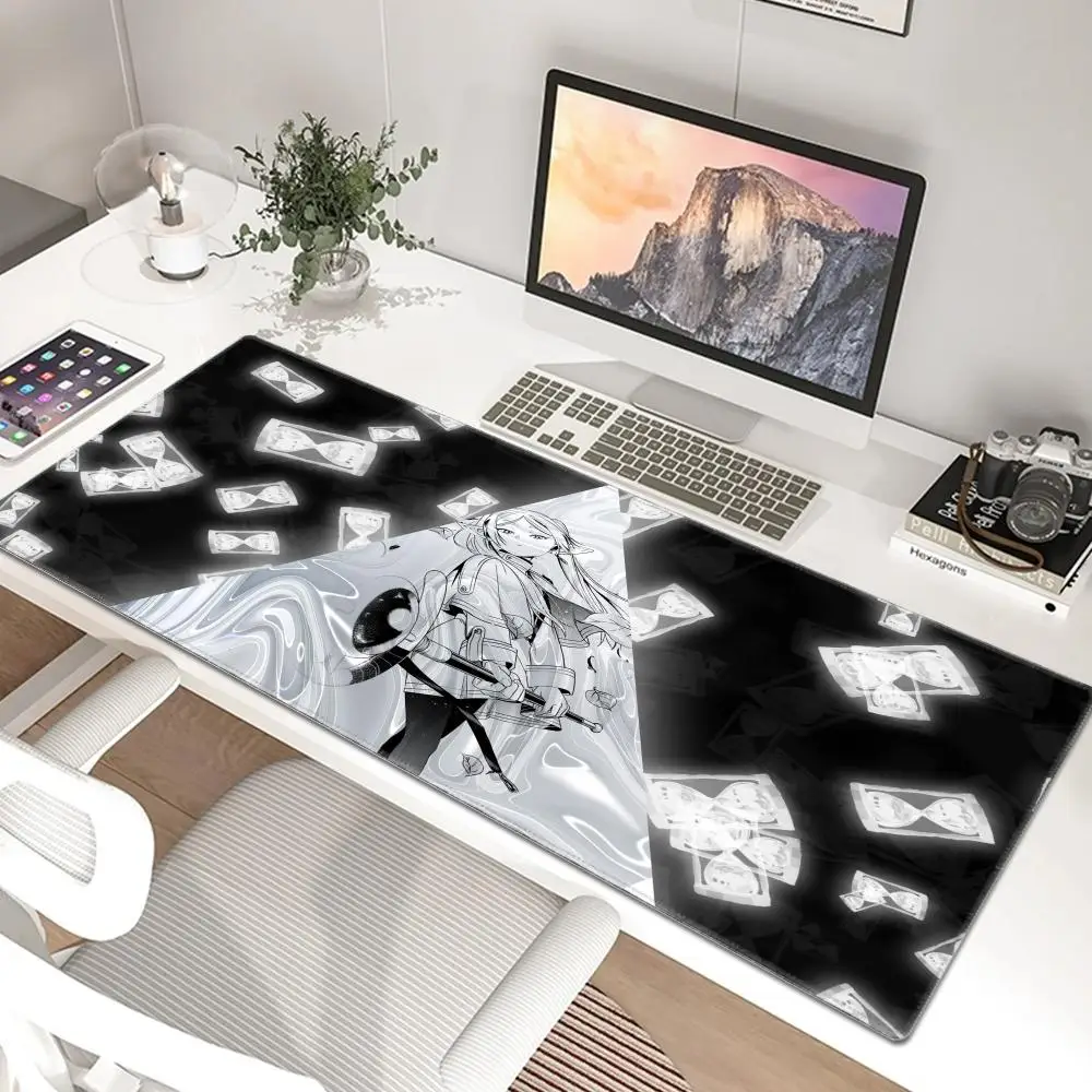 Anime F-FrierenES black MousePad Non-slip Locking Edge DeskMat PC Laptop Accessories Rubber Office Keyboard Large Game Carpet