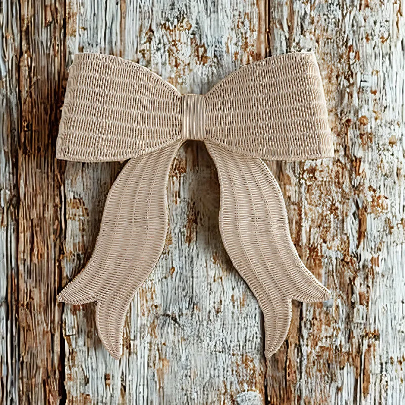 Nordic Woven Rattan Bow Wall Hanging Handmade Princess and Queen Cottage Decor Cute Room Wall Sticker Scandi Style Nursery Decor