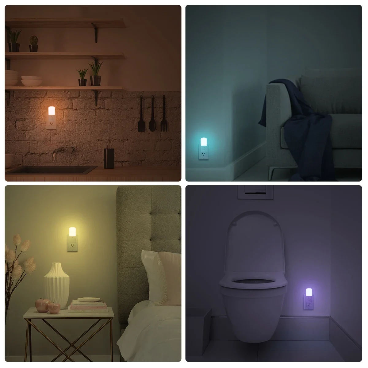 LOHAS-EU Plug Night Light, Controle do Sensor de Baixa Potência, RGB + 3000K, Mudança de Cor, Crepúsculo para Amanhecer, 0.5W, Casa