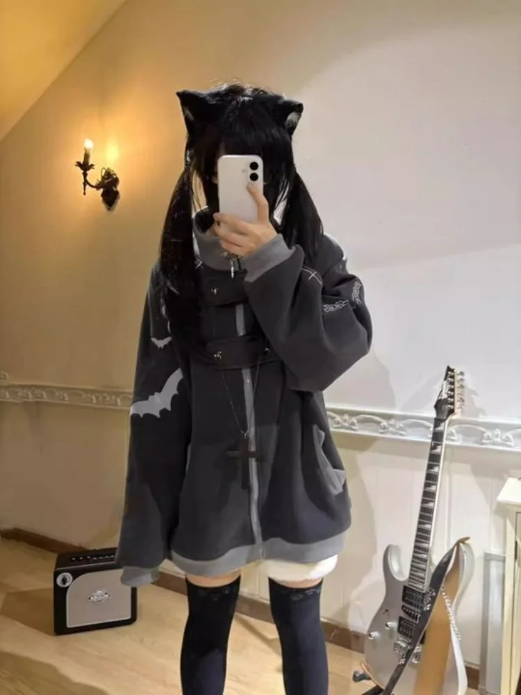 Damski zestaw anime japońskie anime subkultura uroczy y2k urocza luźna i pluszowa bluza z kapturem jesienno-zimowa bluza damska do dojazdów do pracy emo