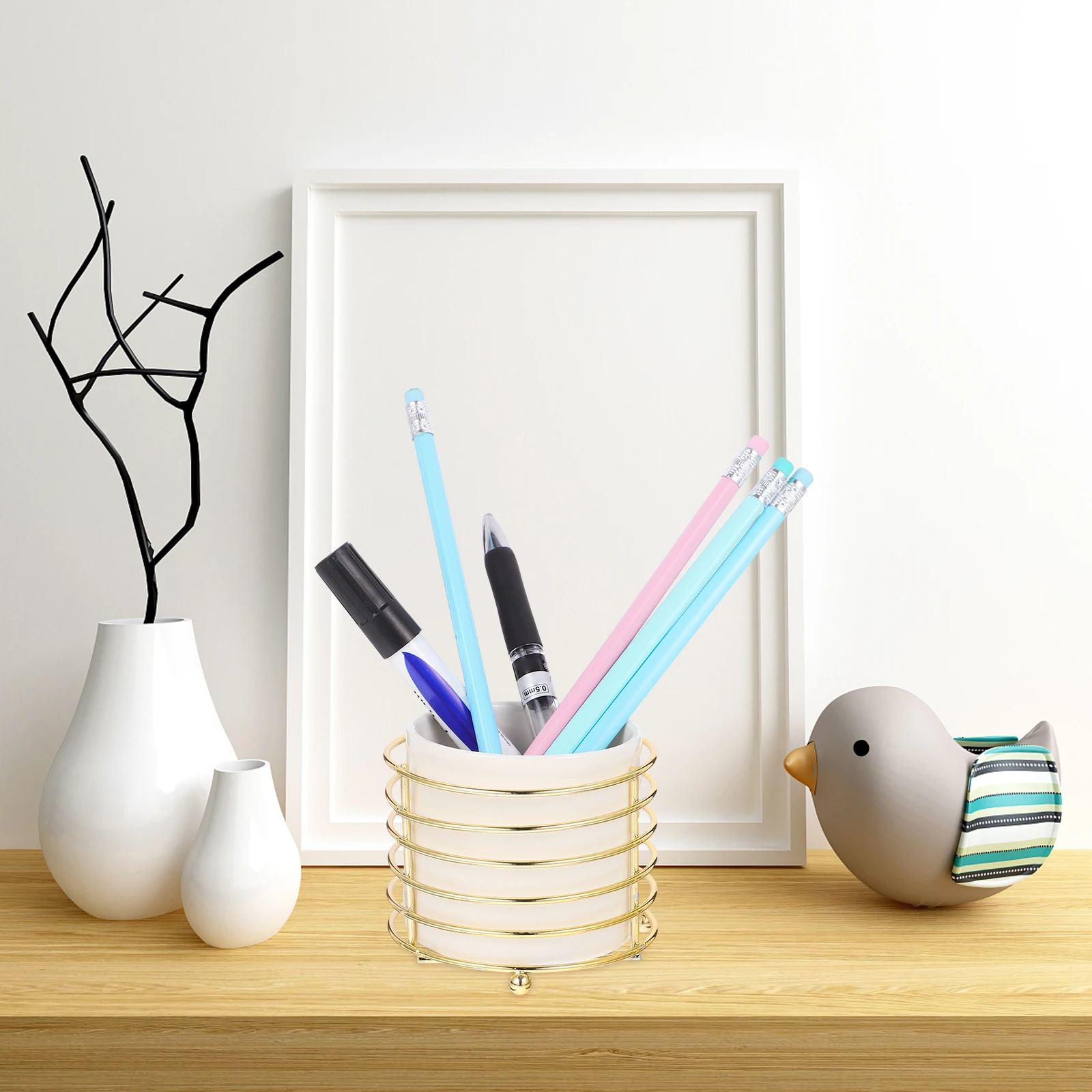 

Ceramic Pen Holder Pencil ganizer Desk Cup Stationery Container Iron Material Tidy Study Bedroom Office School Library