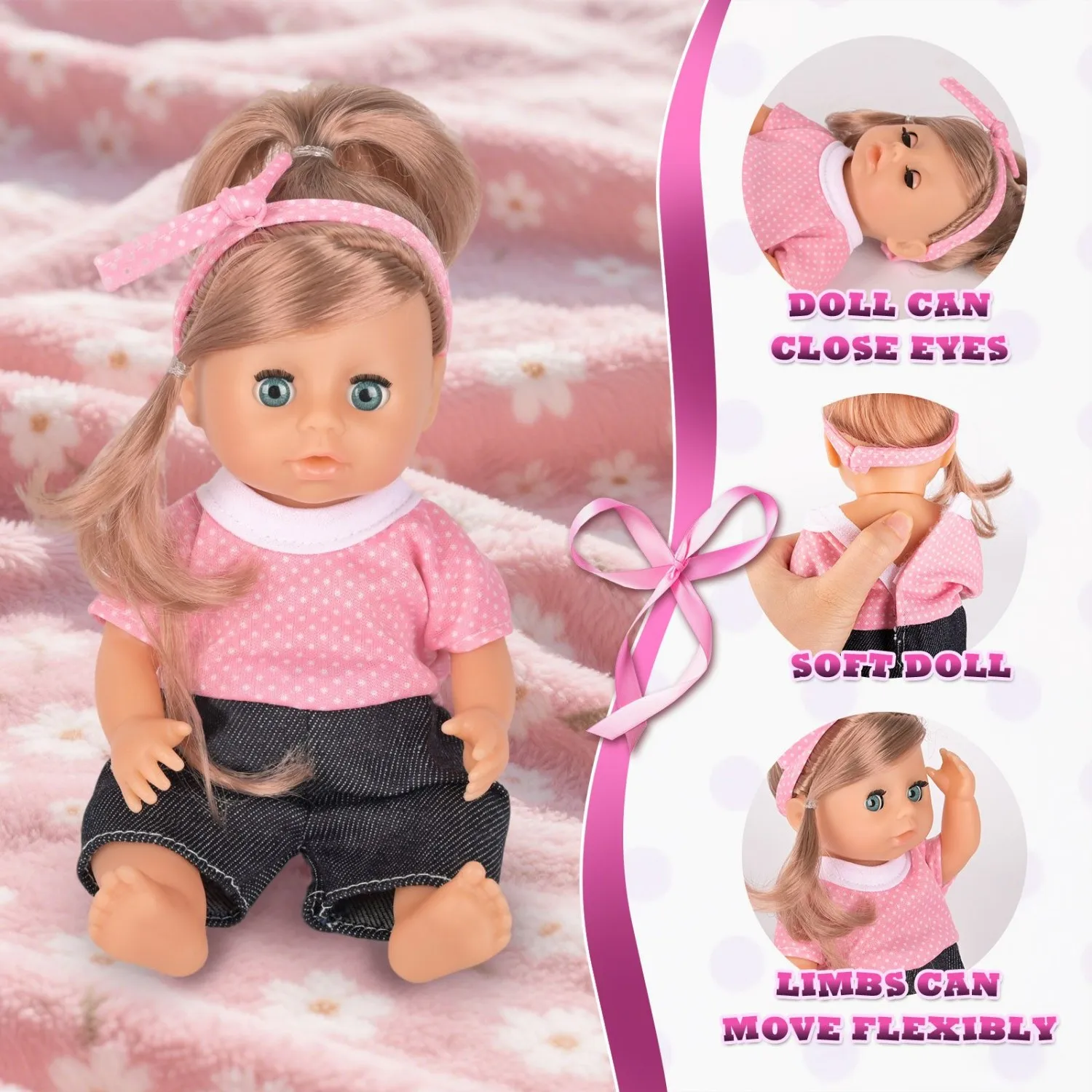 دمية أطفال ناعمة نابضة بالحياة مقاس 9 بوصة |   عيون التعبيرية |   فستان وردي |   لعبة لعب الأدوار الآمنة للأعمار من 3 إلى 8 سنوات (هدية عيد الميلاد/عيد الميلاد)