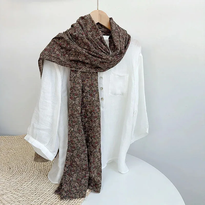 

Retro Floral Scarf Versatile Korean Version Cotton Scarves Women's Thin Breathable Travel Shawls