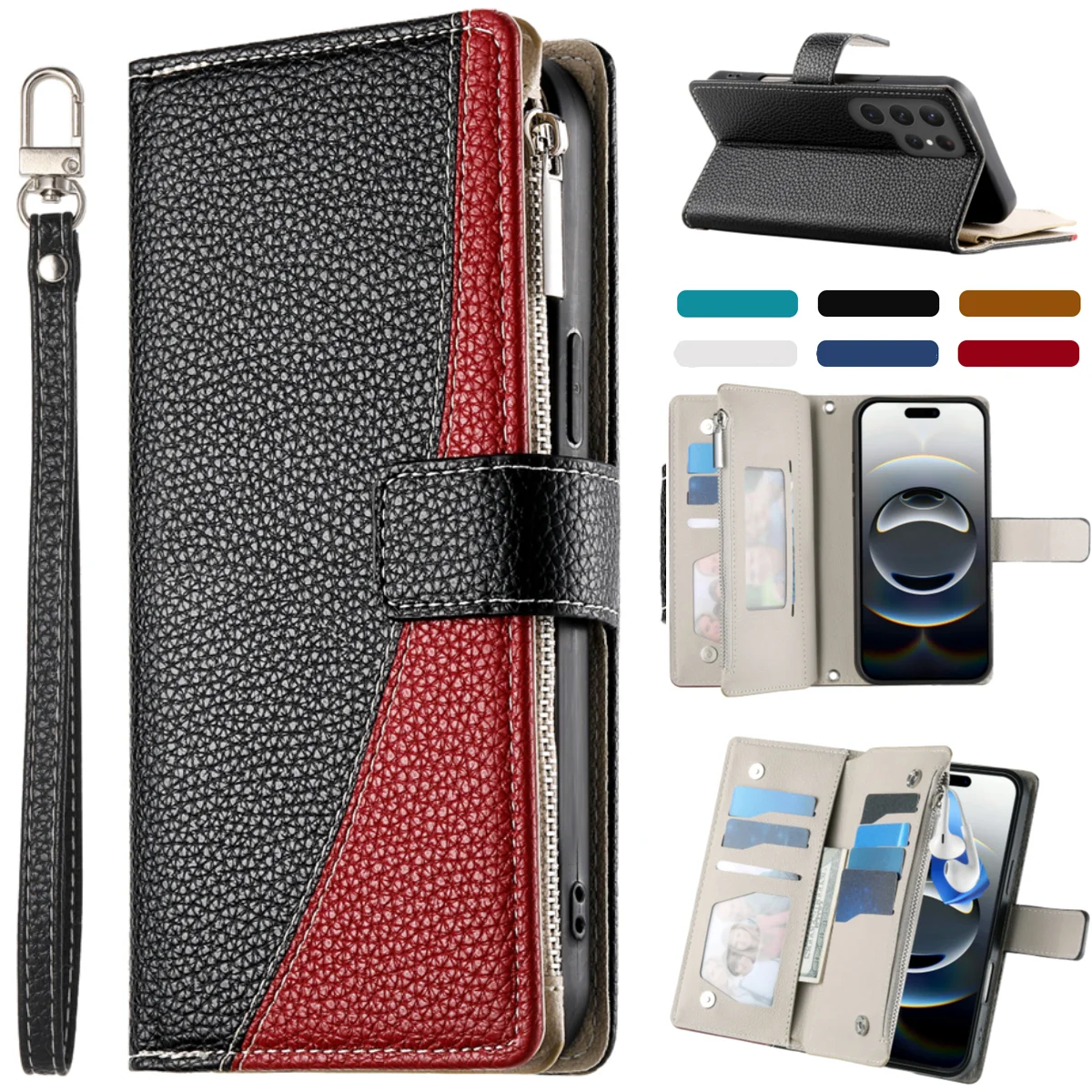 Flip Leder Telefon Fall Für Samsung Galaxy S26 S25 S24 Ultra S23 FE S22 S21 S20 Plus A17 A07 A16 A56 A36 A26 Brieftasche Karte Abdeckung