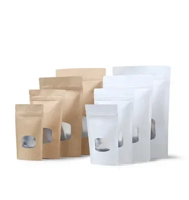 50pcs/lot Stand up White Paper Frosted Window Bag Snack Tea Packaging Bag White Heat Sealing Ziplock Storage Bags