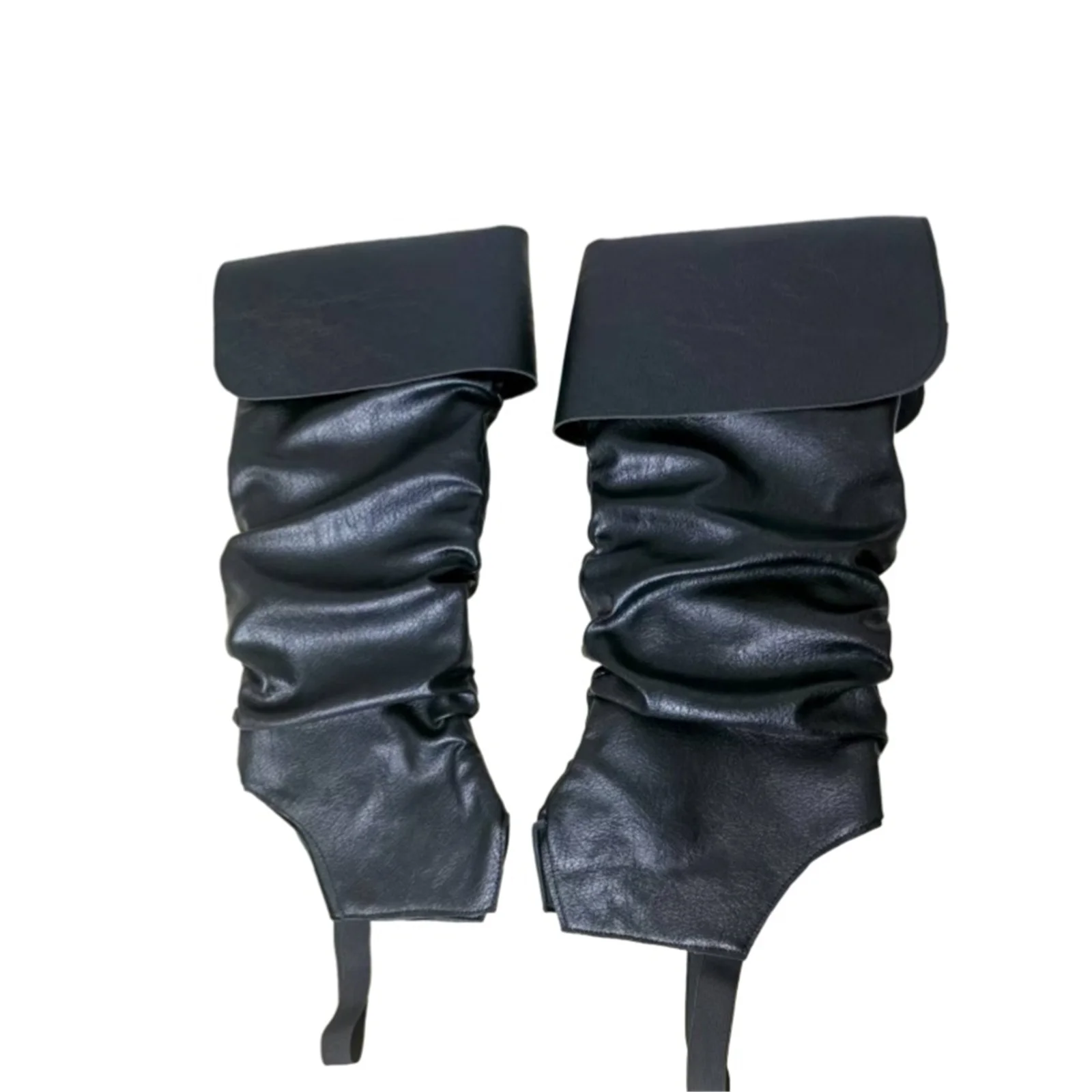 Medieval Pirate Boot Covers Adult Mens Womens Viking Leg Covers Pleated Black Leather Gothic Boots cover Halloween Accessories