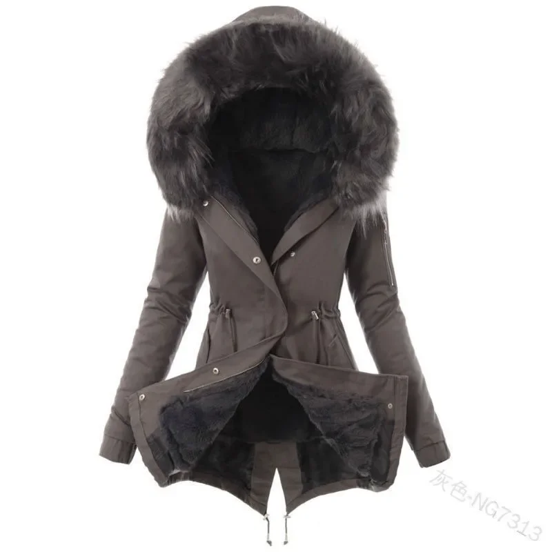 Fashion Women Winter Keep Warm Faux Fur Hooded Coat Casual Long Sleeve Winter Warm Thickening Fur Liner Jacket Outwear