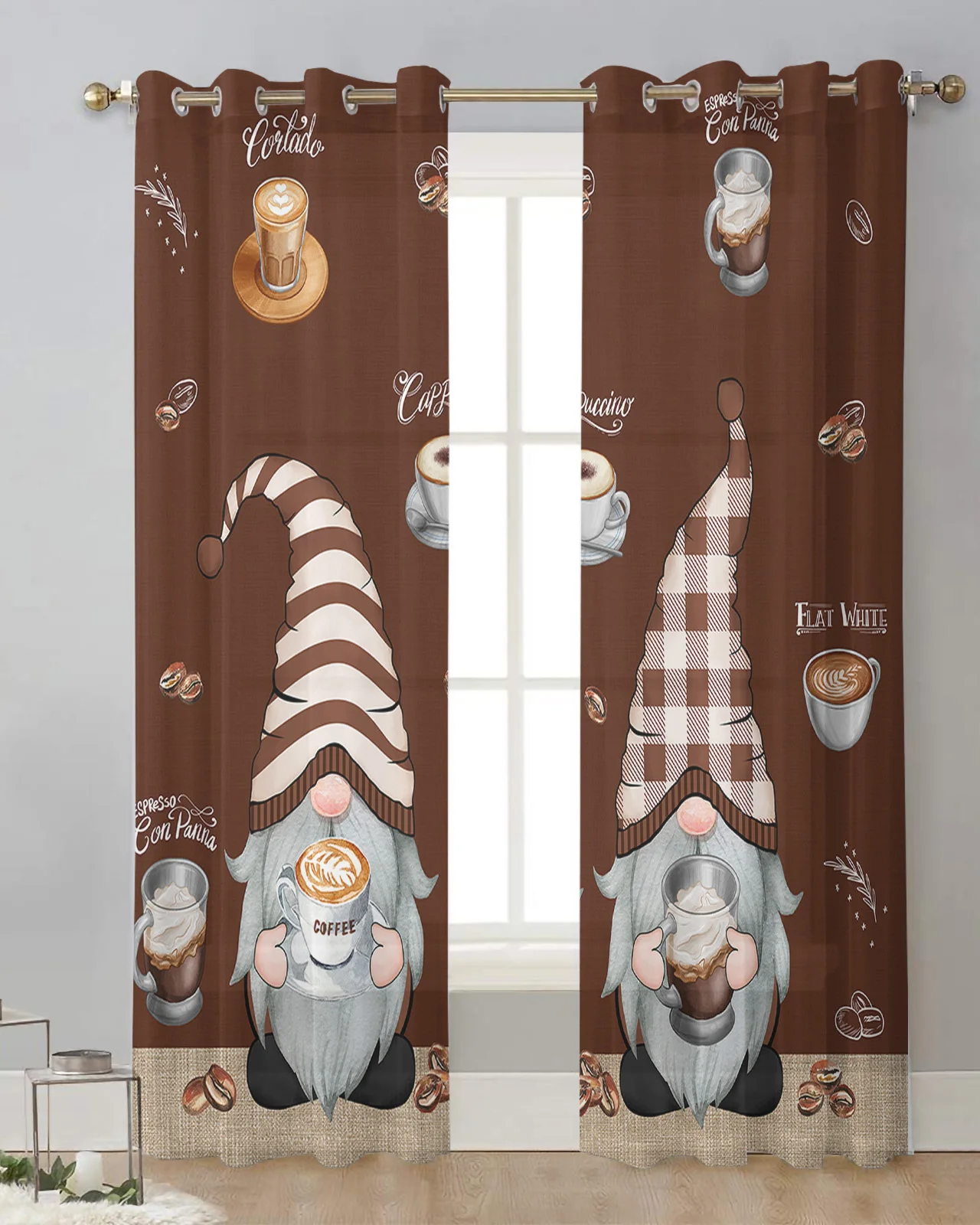 Coffee Dwarf Coffee Beans Voile Hanging Curtain Living Room Sheer Curtain Home Decor Chiffon Drapes Gauze Window Panels