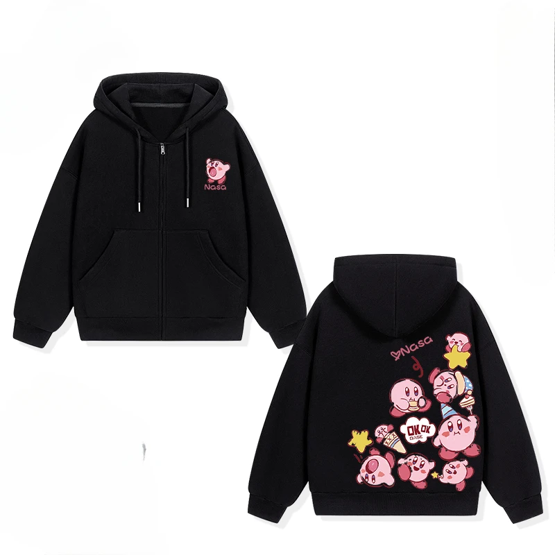 Soft and Cute Kirby Cartoon Anime Periphery Boys and Girls Zipper Hoodies Autumn and Winter Parent Child Clothing Zipper Hoodie