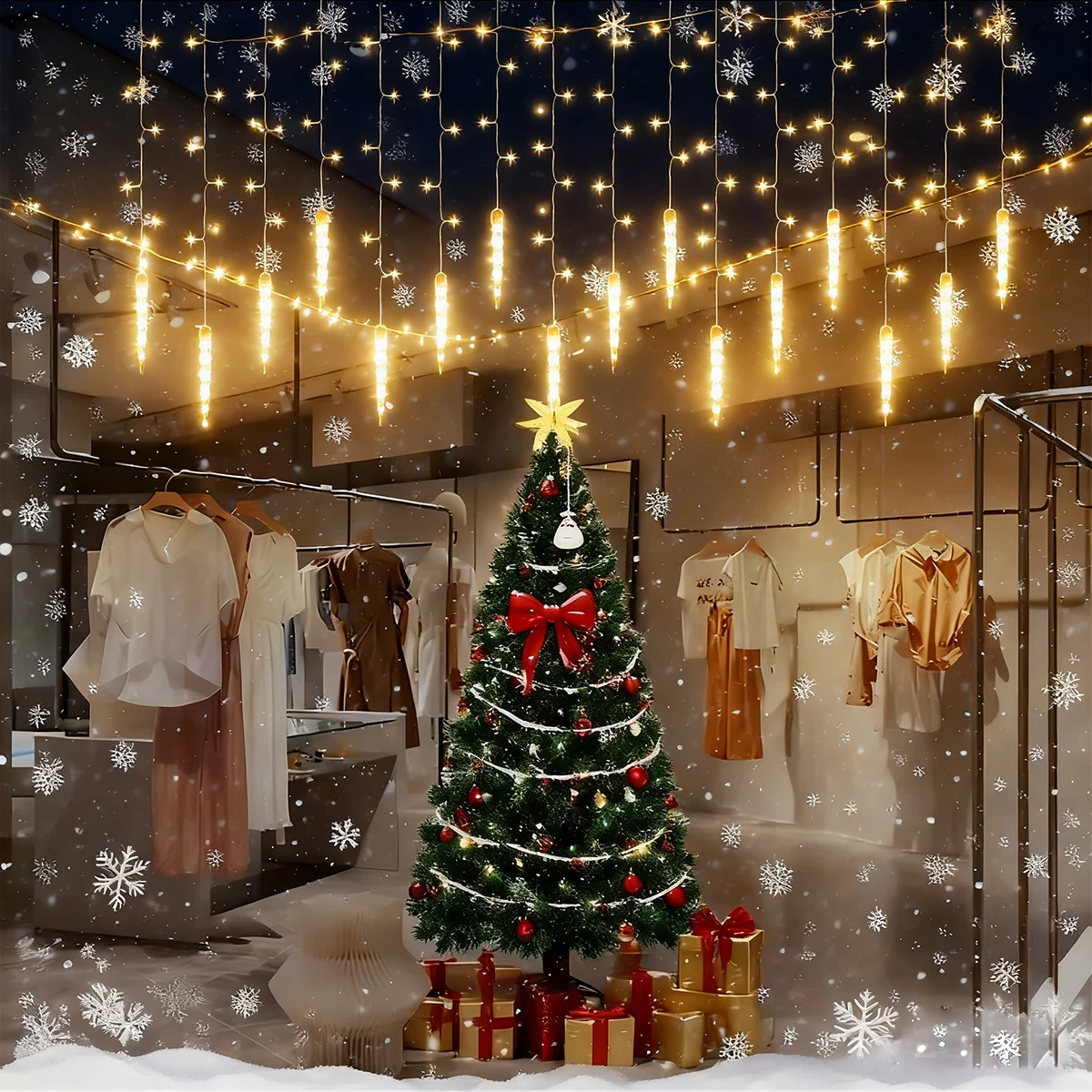 1 قطعة تعمل بالطاقة الشمسية 96LED جليد سلسلة أضواء عيد الميلاد الستار ضوء 8 طرق الإضاءة مثالية للداخلية في الهواء الطلق تزيين في العطلة