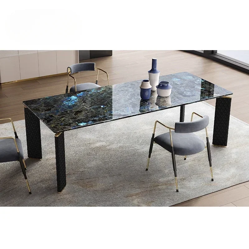 

Light luxury high-end natural luxury stone rectangular dining table villa large flat floor C