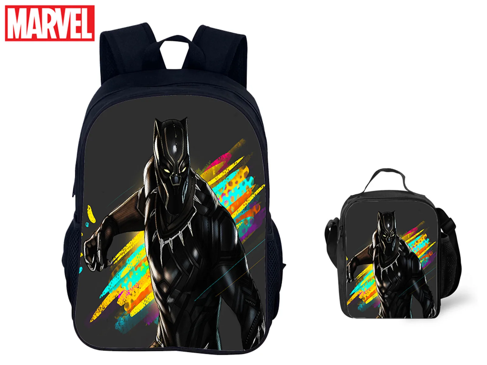

Black Panther Classic Schoolbag 2Pcs Set-Unisex Boy Girl Superhero Lightweight Backpack and Reusable Lunch Box