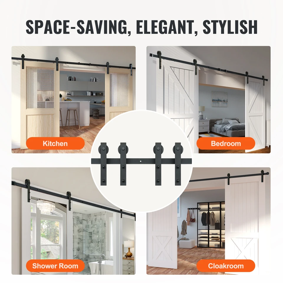 HOMCOM 6FT Sliding Barn Door Hardware Kit – Heavy Duty Carbon Steel Track For Single Door, Fits 36" Wide Panels, T-Shape Rollers, White