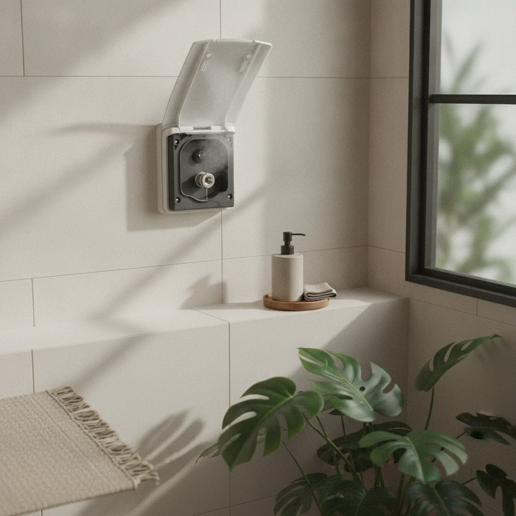 Shower Water Box Hinged Lid Wall-Mounted Shower Box Bathroom Fixture Rounded Edges White and Black
