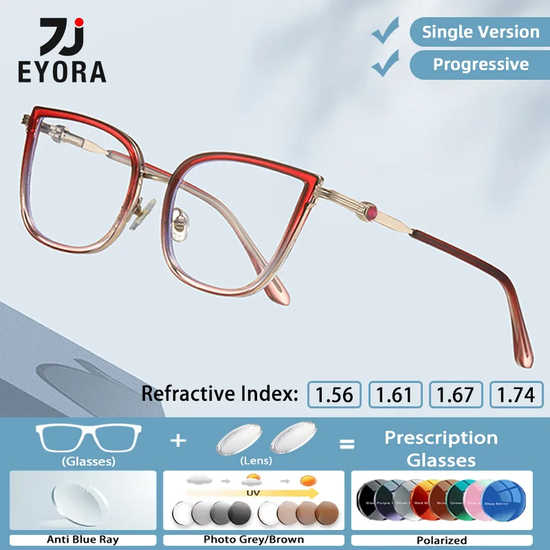 

EYORA Currents Square Reading Glasses for Women Fashion Myopia and Hyperopia Anti Blue Light Progressive Photochromic Glasses