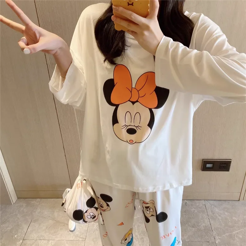 New Disney Mickey Mouse pajamas, pure cotton long-sleeved trousers casual two-piece Winnie the Pooh loungewear women\'s pajamas