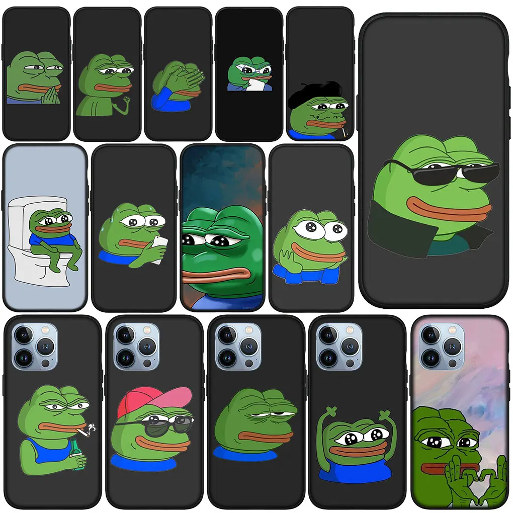 Sad Frog Pepe Funny Phone Cover Case for Apple iPhone 15 14 Plus 13 12 Mini Pro Max XR + 13Pro 14+ 15+ Funda Coque Soft Casing