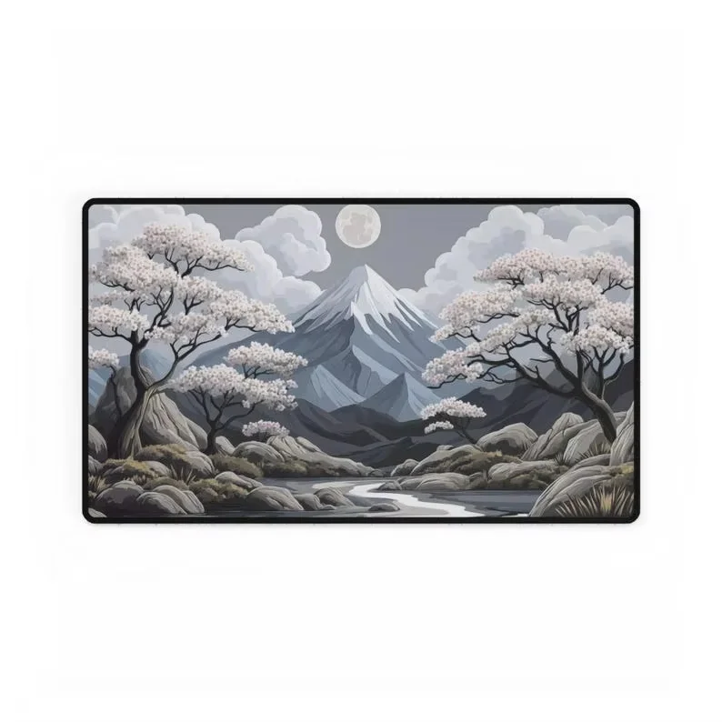 Cute Mt Fuji Inspired Sakura Mouse Pad Moonlit Mountain Blossom Desk Pad gaming keyboard mat Custom Play Mat for Gamer Playmat