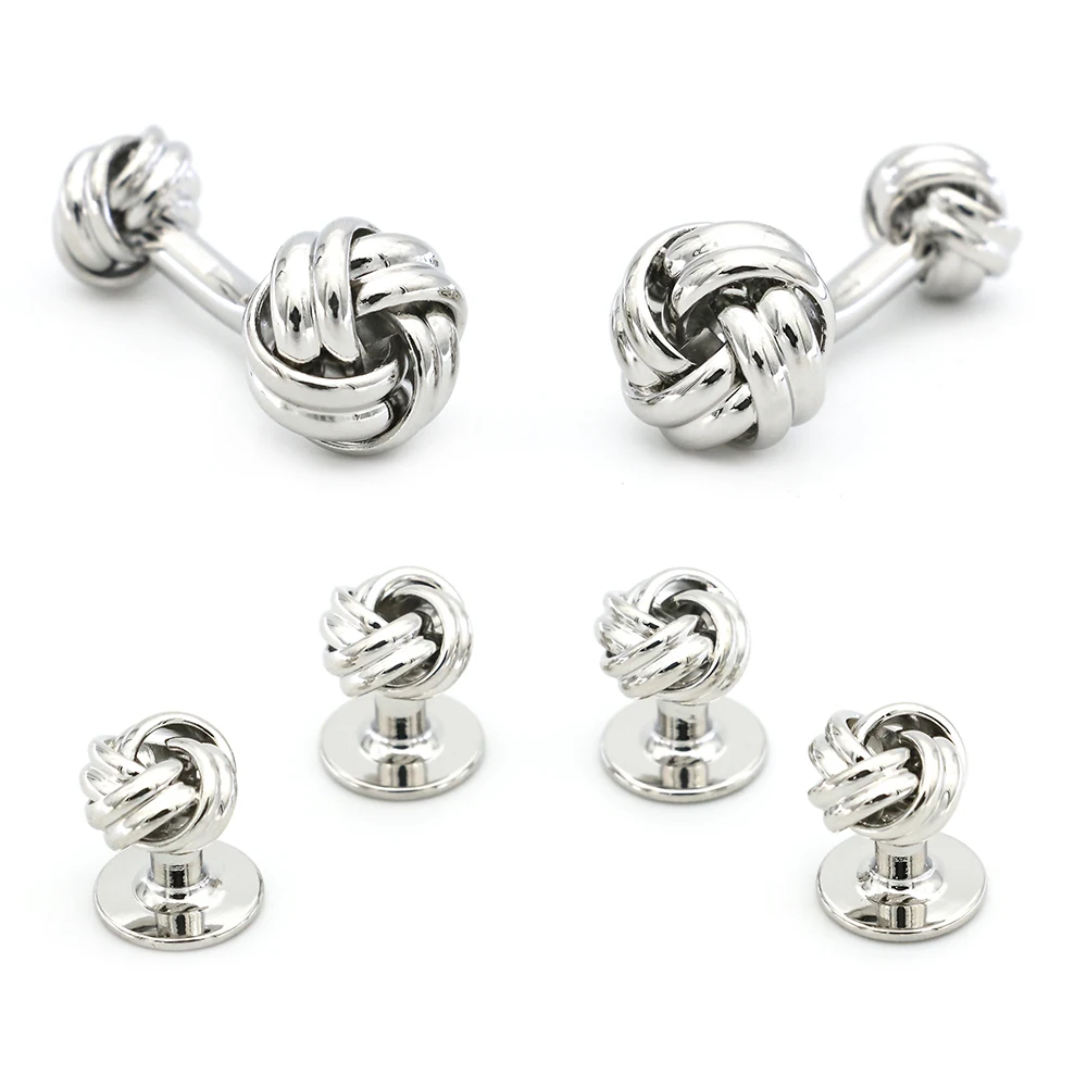 Knot Design Tuxedo Studs And Cufflinks Stud Sets For Men Quality Copper Material Silver Color Cuff Links Wholesale&retail