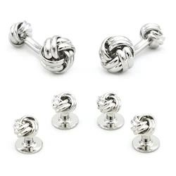 Knot Design Tuxedo Studs And Cufflinks Stud Sets For Men Quality Copper Material Silver Color Cuff Links Wholesale&retail