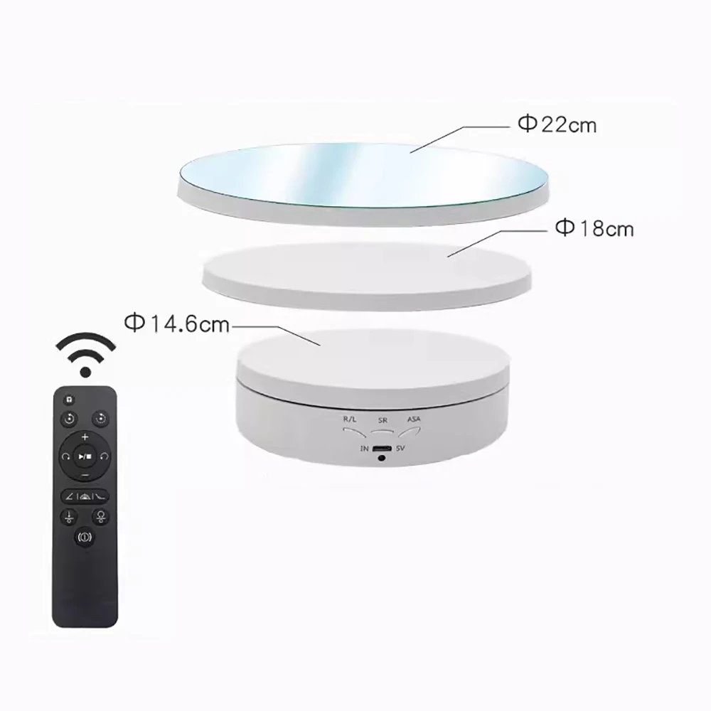 Electric Turntable 3 In 1 360°With Remote Control 3 Speeds Mirror Rotating Display Stand Photography Turn Table Load 8KG