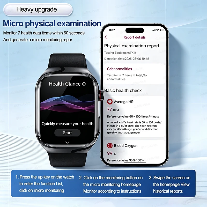 Reloj Inteligente de Examen Físico con IA de Grado Médico 2026, ECG+PPG, Ácido Úrico, Grasa en la Sangre, Frecuencia Cardíaca, Presión Arterial, Monitoreo de Salud, Llamadas SOS, Bluetooth