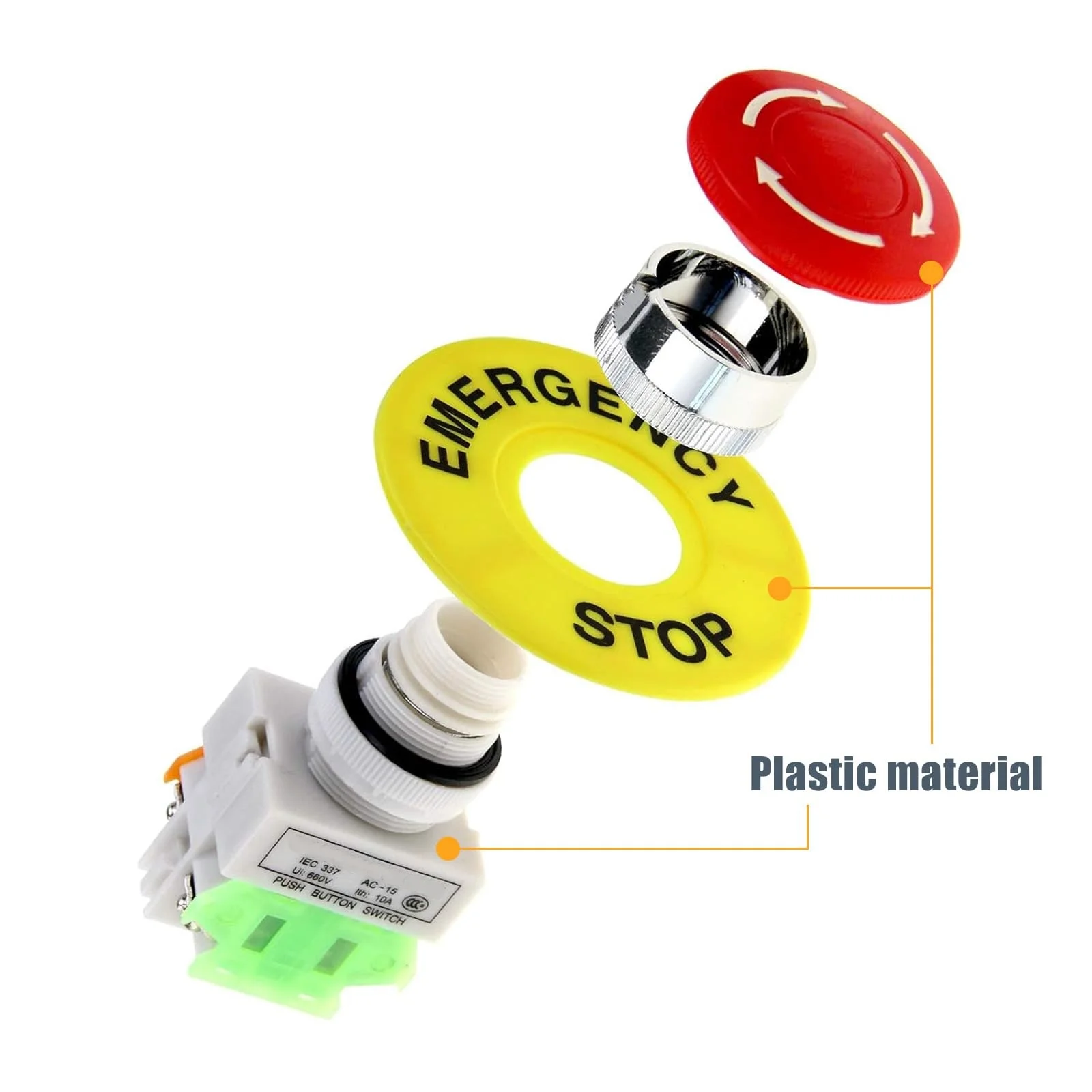 1pcs Red Mushroom Cap 1NO 1NC DPST Emergency Stop Push Button Switch AC 660V 10A