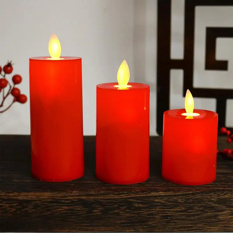 Red Moving Flame Candles Red Battery Power Flickering Candle Fake Candles for Christmas Wedding Centerpiece LED Candles Home