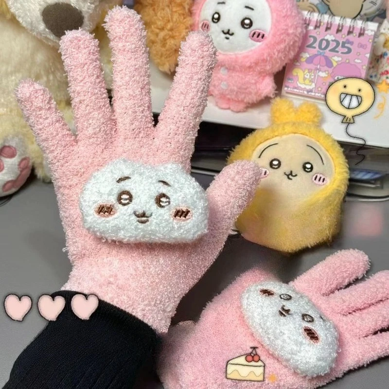Kawaii Chiikawa Simpatici guanti in pile di corallo Peluche di cartone animato Caldo e antigelo Autunno e inverno Studente Ciclismo Regali per ragazzi e ragazze