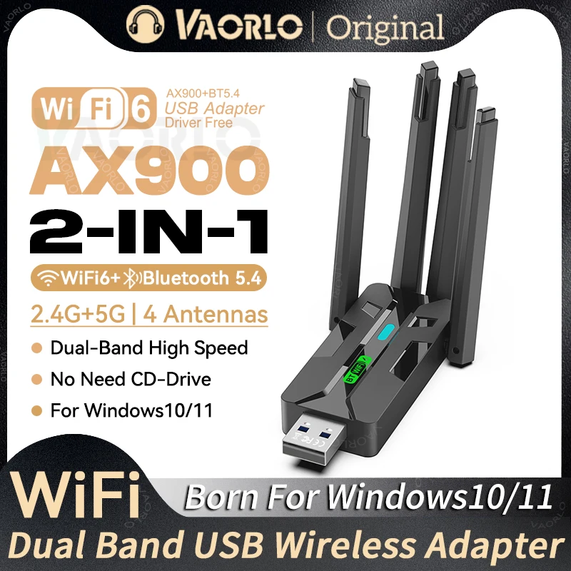 

2-IN-1 WIFI6 AX900 USB WiFi Bluetooth 5.4 Wireless Adapter Dual Band 2.4G+5G 4Antennas 900Mbps Network Card Dongle For WIN 10/11