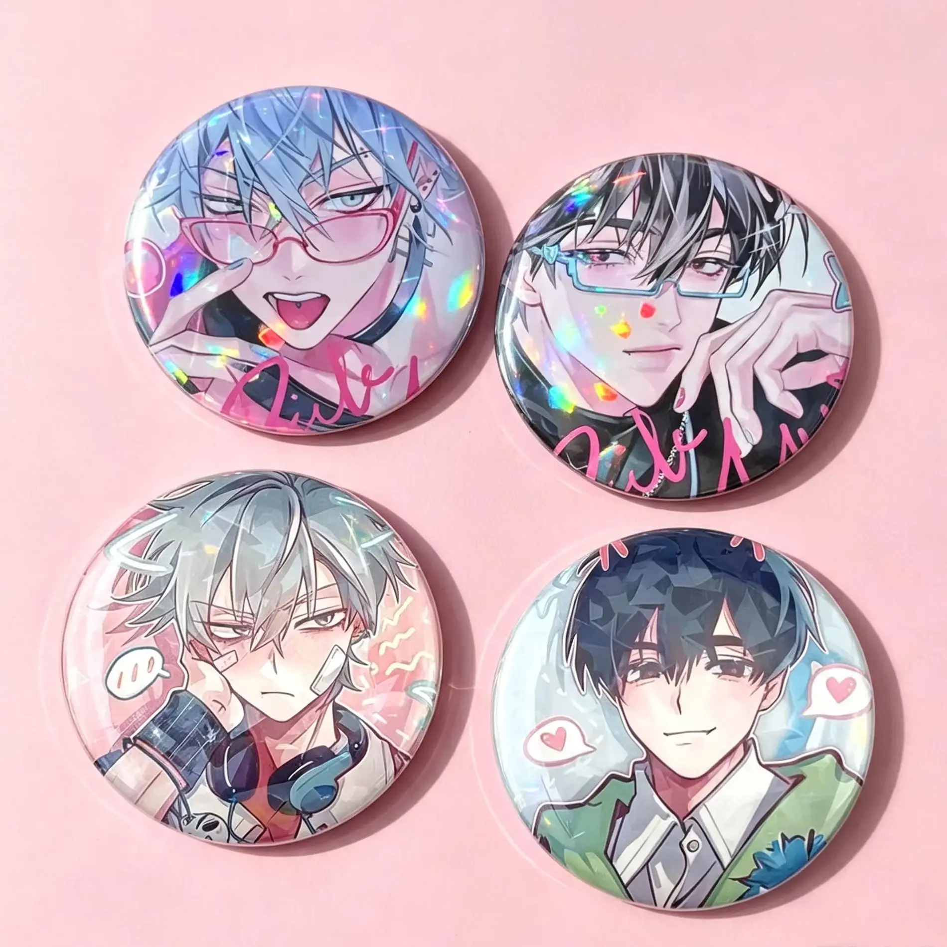 4Pcs/Set Alien Stage Ivan Till Anime Laser Holographic Badge, Round Tin Brooch Pins, Cartoon Backpack Decor Cosplay Accessories