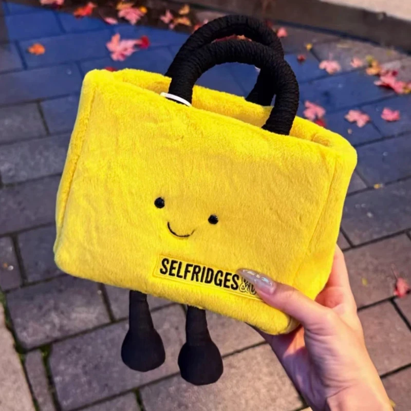 

New Yellow Smiley Face Plush Small Square Tote Bag Large Capacity Cute Handbag For Daily Shopping Travel Women Girls