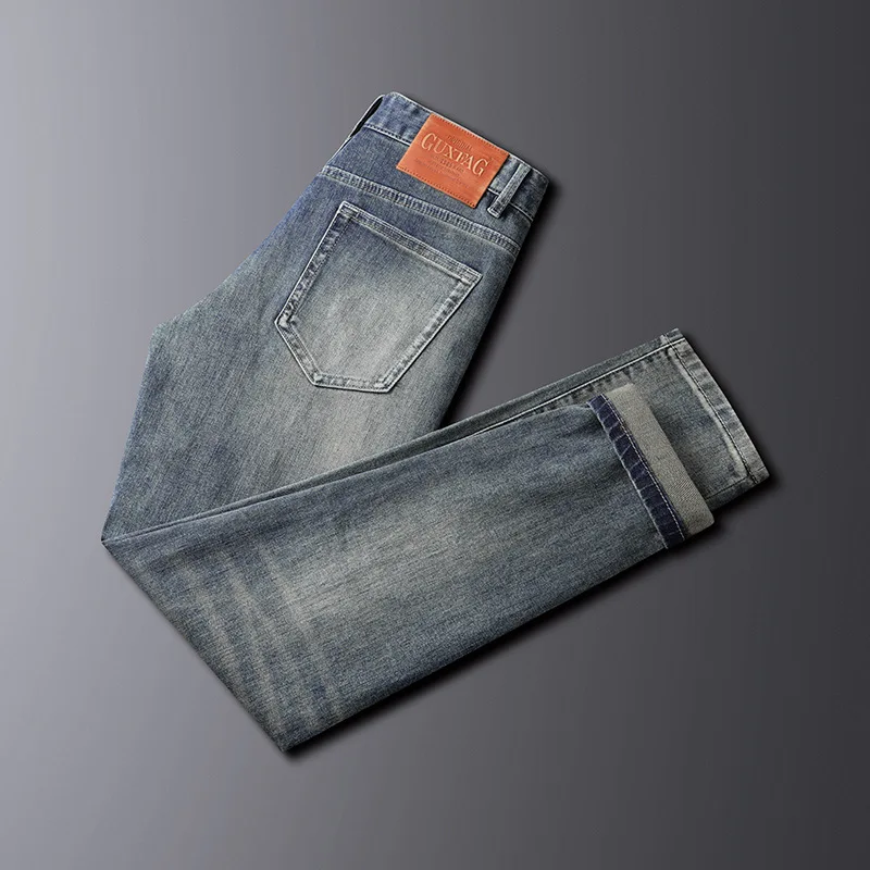 2024 High-End Affordable Luxury Jeans Men's Business Slim Fit Skinny High Stretch Casual All-Match Fashion Pants