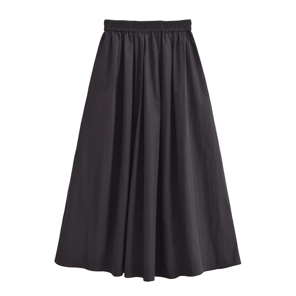 PB&ZA2024 Summer New Product Casual Women\'s Wear Simple and Fashionable Solid Color Wide Swing Midi Half Skirt