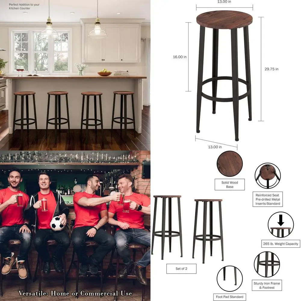 

Metal Base Wood Seat Bar Stools, 29.75-Inch, Set of 2 for Kitchen or Dining Area