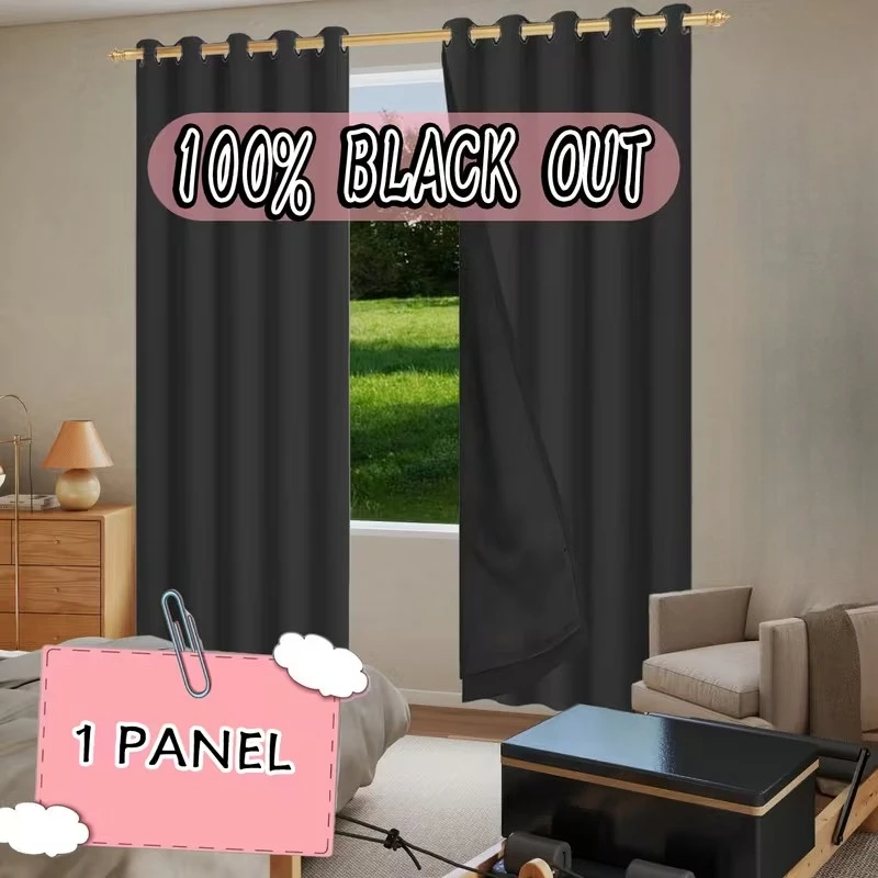 1 PC Solid Color 100% Full Blackout Perforated Curtain Curtains for Living Dining Room Bedroom Window Decor Fabric Door