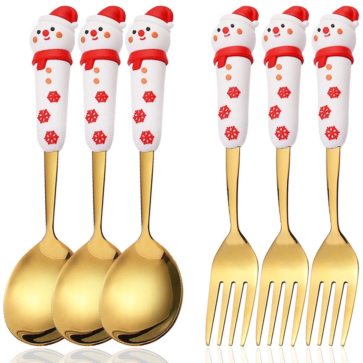 

6 шт., рождественский набор посуды из нержавеющей стали, вилка для торта, кофейная ложка, праздничная посуда, Рождественская елка, лось, снеговик, вилка, набор ложек