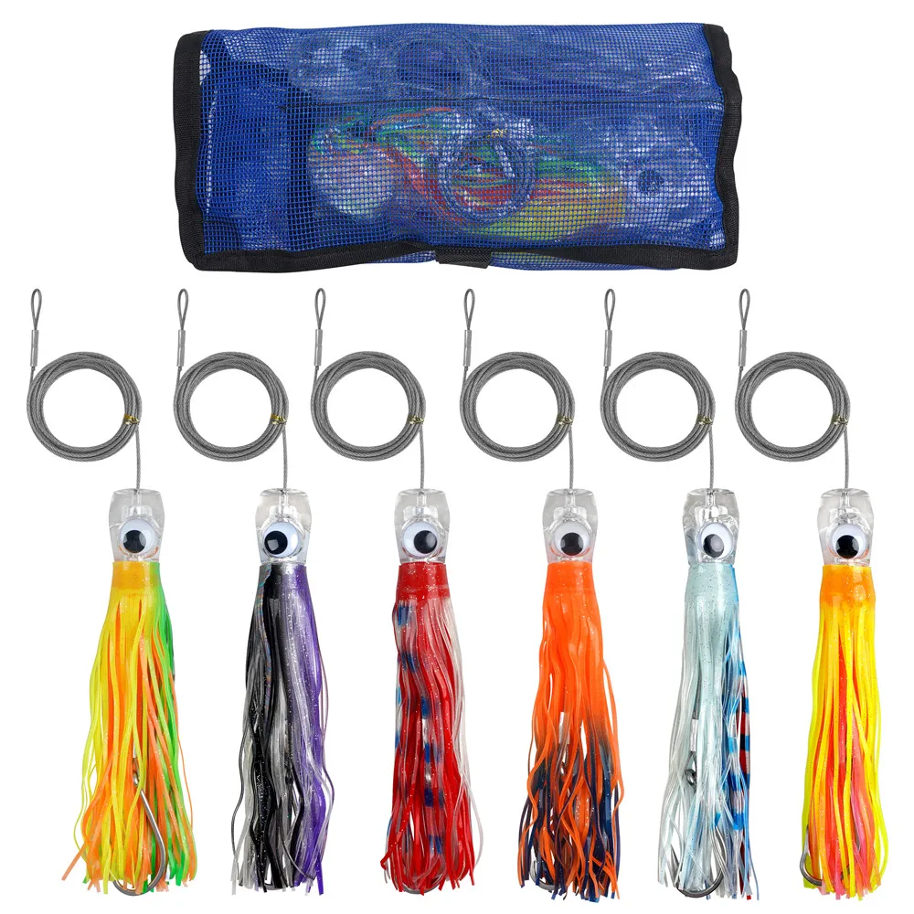 

6pcs 6/9inch Saltwater Trolling Lure Squid Skirts Deep Sea Fishing Lure Tuna Marlin Shark Mahi Trolling offshore Big game Fish