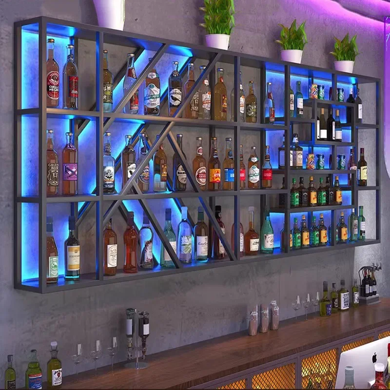 a*-Commercial Standing Bar Cabinet Wine Rack Coffee Shelf Restaurant Bar Cabinet Wine Rack Metal Szafka Drinking Bar Furniture.